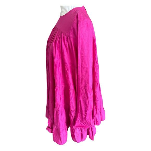 Merlette Soliman Dress Fuchsia Small Tiered Swing Mini Pima Cotton - Picture 8 of 12